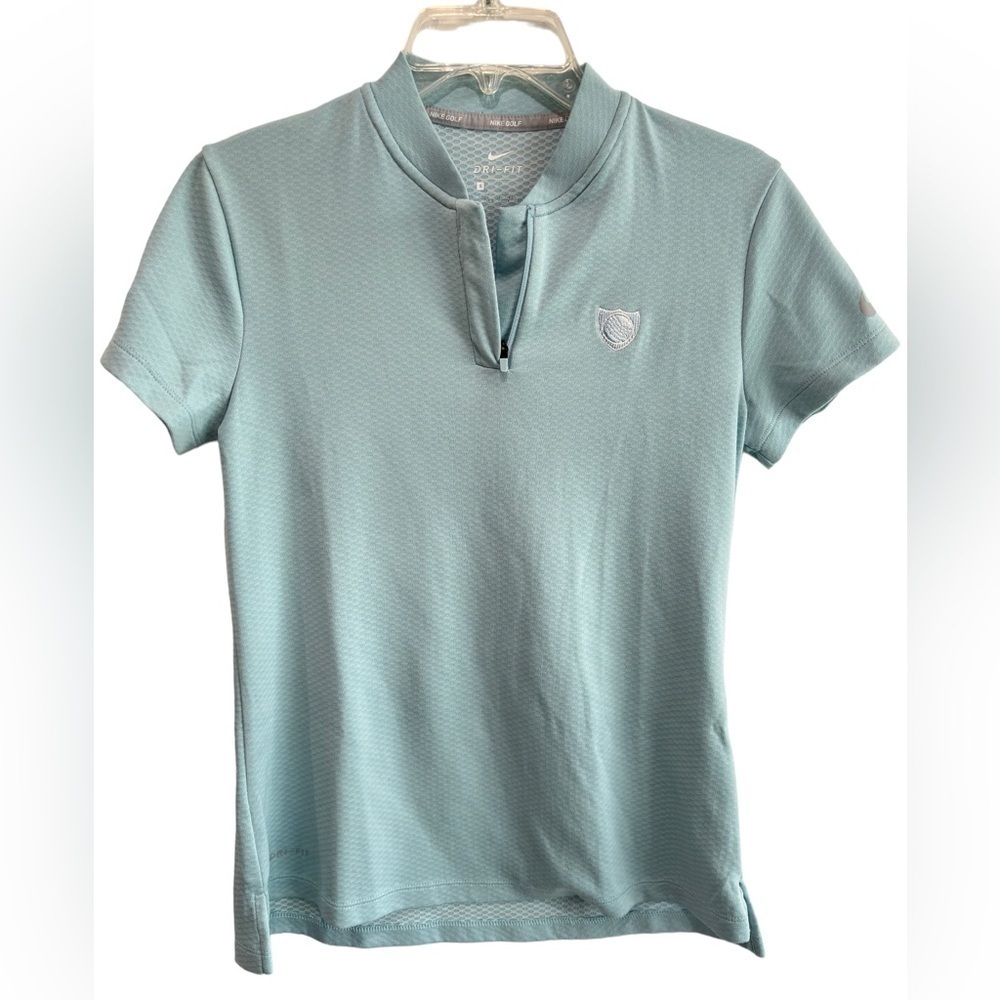 Nike Golf Women's Polo Shirt Dri-Fit Small Blue Green Zip Up Short Sleeve Logo